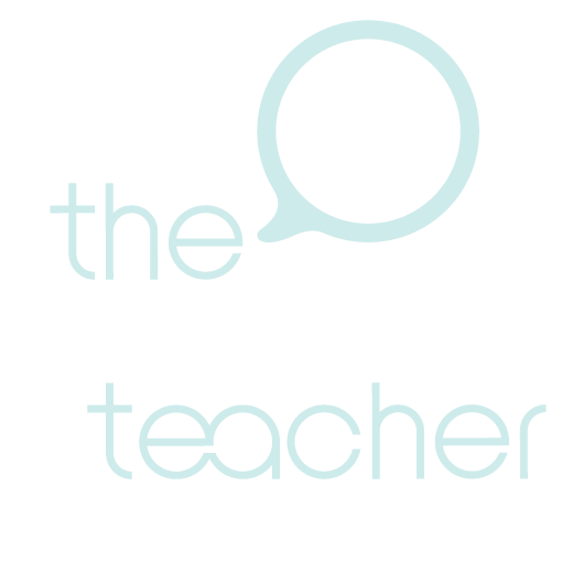 the duo-coloured pastel blue and white logo of TheEnglishTeacher.net that has a transparent background and a speech bubble with the phonetic symbols in it which represent 'thee' and where the following words The English Teacher .Net are all lined up under each other one slightly more indented than the other